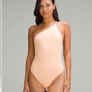 Lululemon Wundermost Ultra Soft Nulu One Shoulder Bodysuit Peach Bellini Medium